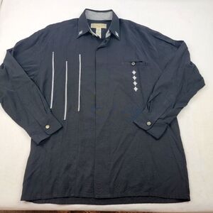 Vintage Tipo's white embroidered black button down shirt